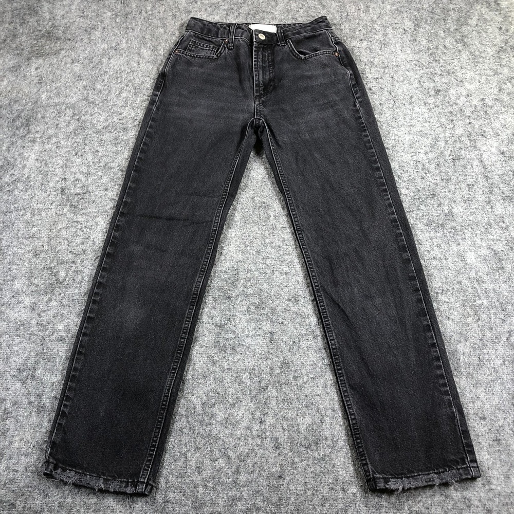 We The Free Jeans Womens 24 Charcoal Wash High Rise Straight Distressed Denim